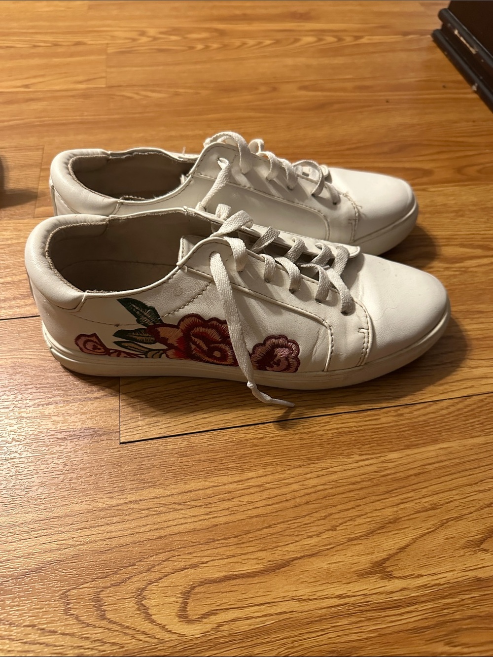 Joey White Sneakers with Red and Pink Floral Embroidery